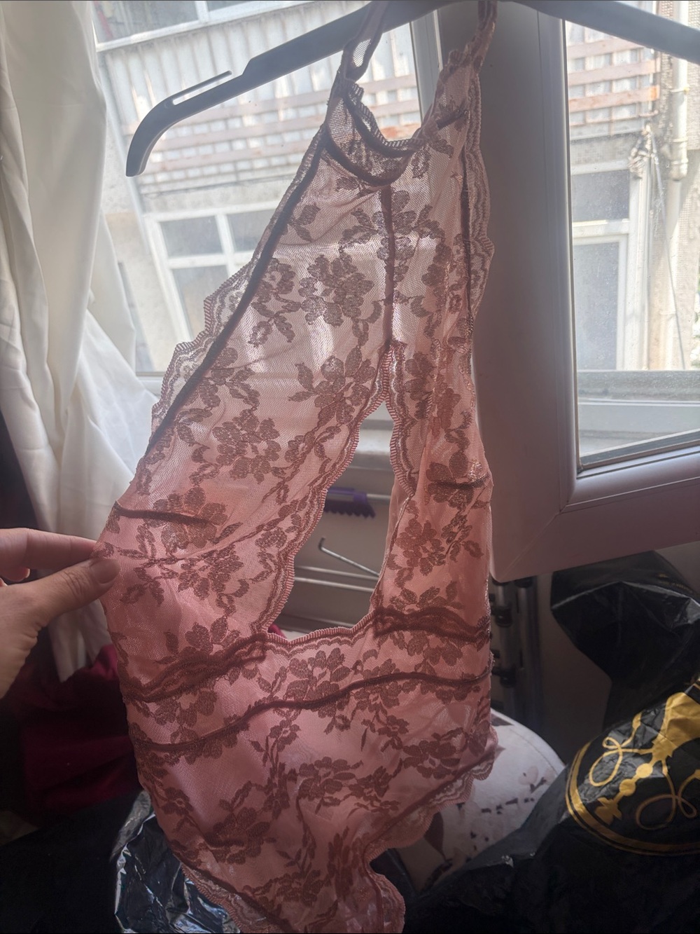 Victoria's Secret Sheer Floral Lace Halter Chemise in Dusty Pink